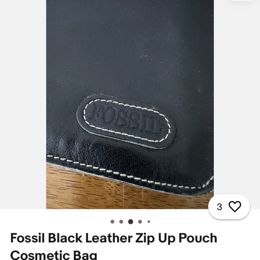 Fossil Black Leather Zippered Cosmetic Bag BNWT - Picture 4 of 5